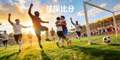 球探比分运动员在绿茵场上庆祝进球的激动瞬间